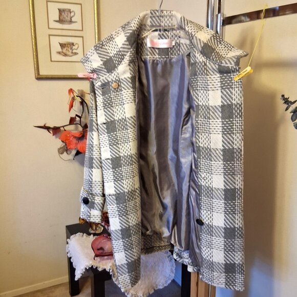 NEW Women’s Gray White Double-Breasted Lined Trench Coat Winter Outerwear 16 XL - Picture 8 of 10